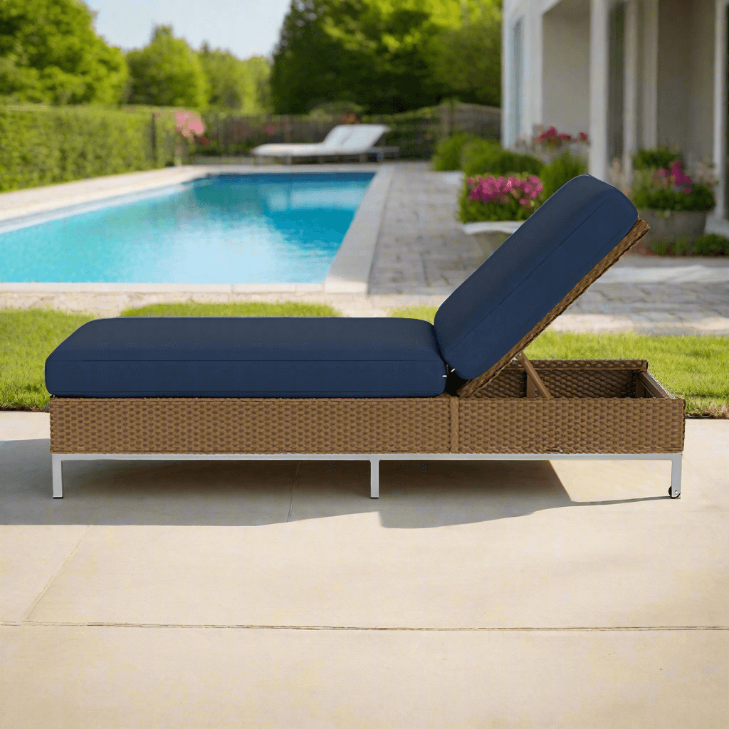 Lloyd Flanders Elements Wicker Outdoor Chaise with Stainless Steel Base