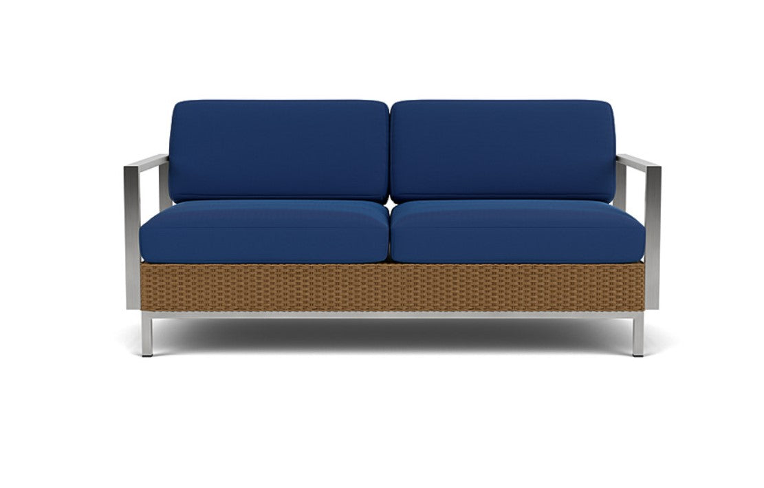 Lloyd Flanders Elements Wicker Settee With Stainless Steel Arm and Back