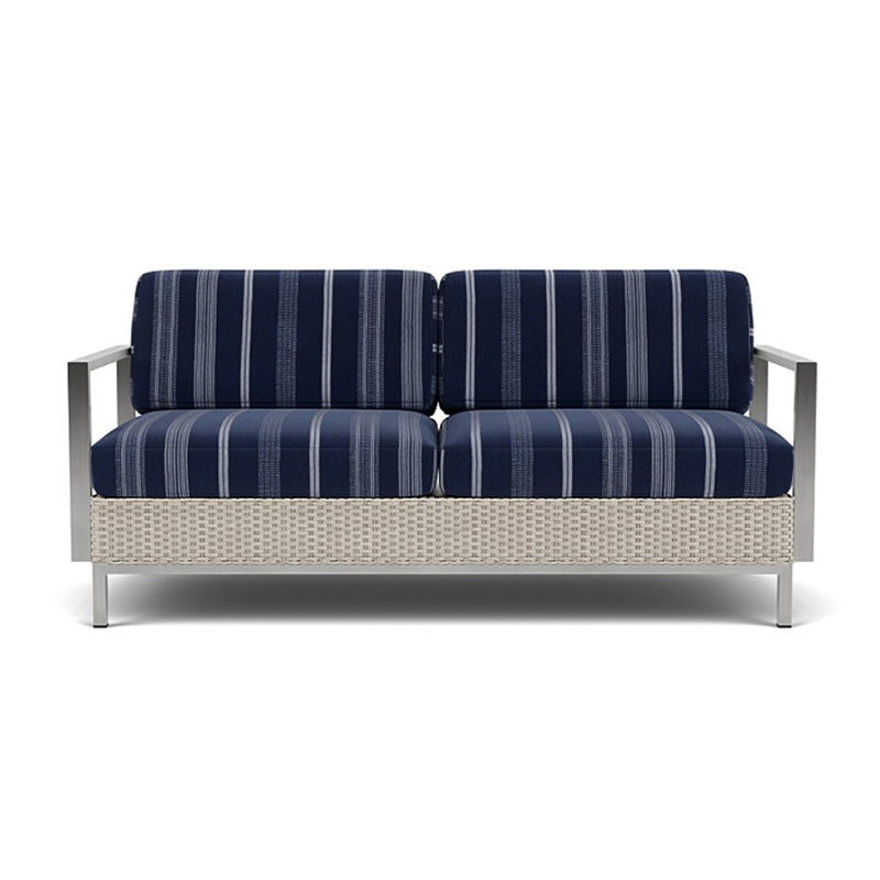 Lloyd Flanders Elements Wicker Settee With Stainless Steel Arm and Back