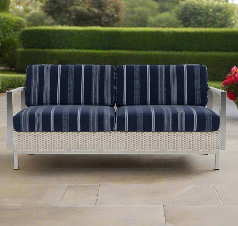 Lloyd Flanders Elements Wicker Settee With Stainless Steel Arm and Back