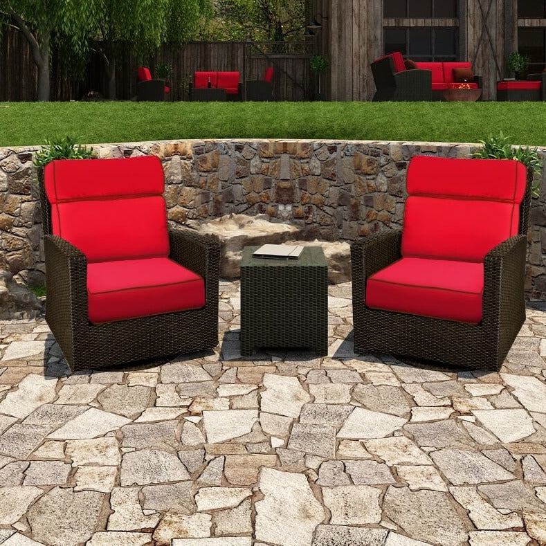 Forever Patio Barbados Resin Wicker 3 Piece High Back Rocker Club Chair Chat Set