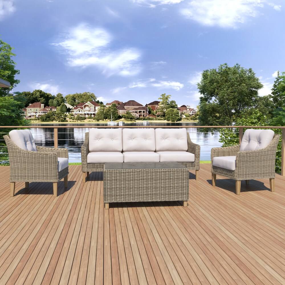 Forever Patio 4 Piece Carlisle Sofa Set with Woven Coffee Table