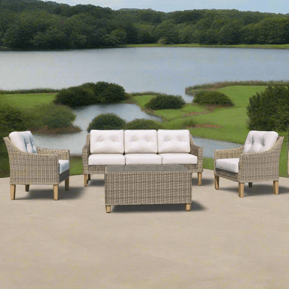 Forever Patio 4 Piece Carlisle Sofa Set with Woven Coffee Table