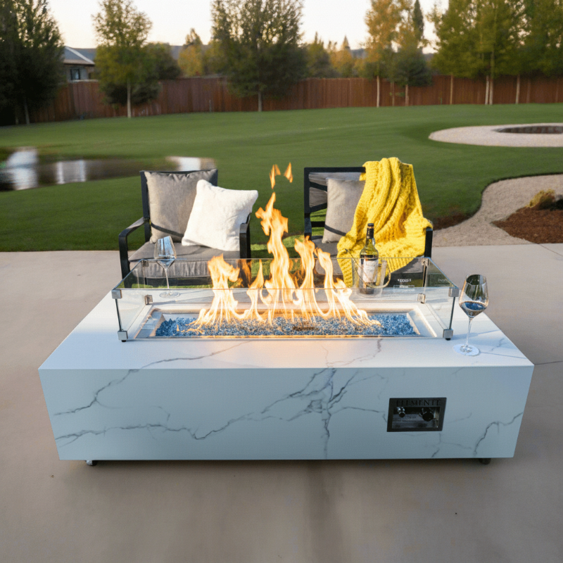 Elementi Plus Carrara Marble Porcelain Outdoor Fire Table
