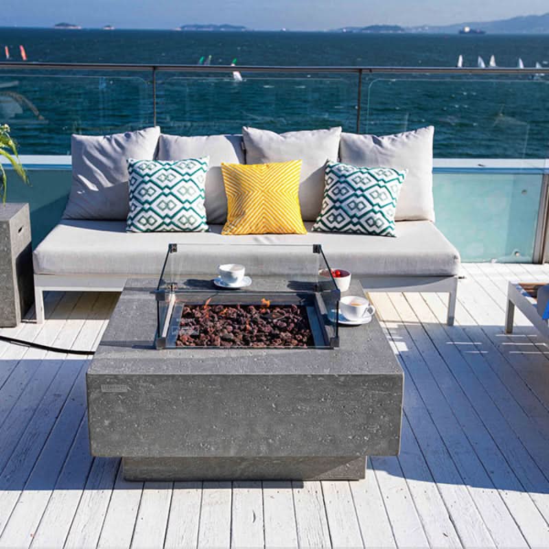 Elementi Manhattan Glass Fiber Reinforced Concrete Outdoor Fire Pit Table