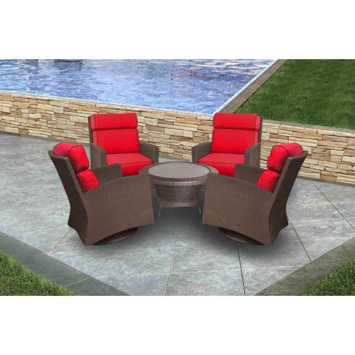 Forever Patio Barbados Resin Wicker 5 Piece High Back Swivel Club Chair Chat Set