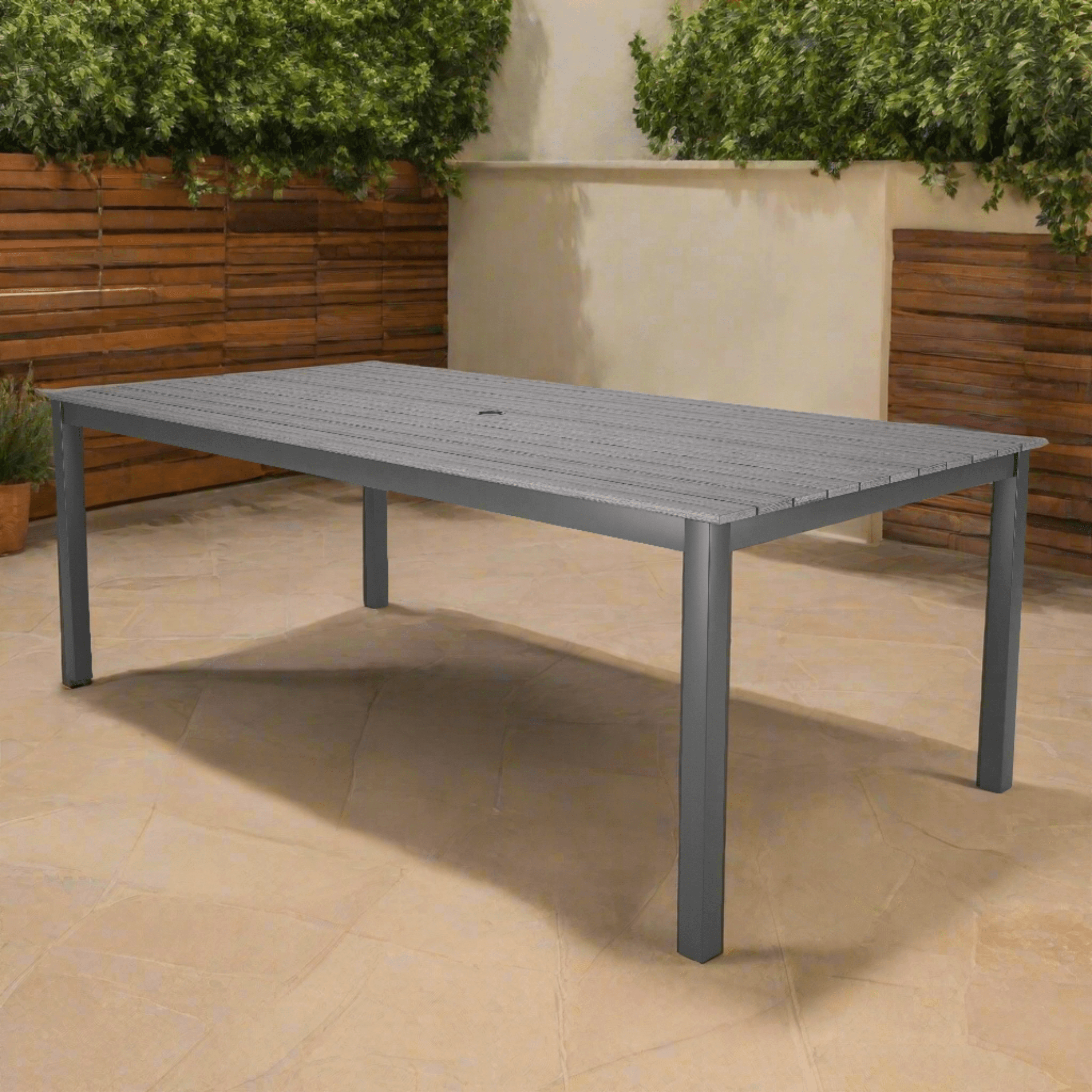 Forever Patio Chalfonte Aluminum Outdoor 83-Inch Rectangle Dining Table with Umbrella Hole