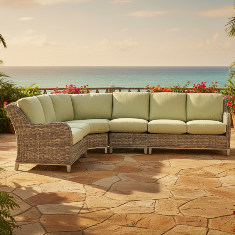 South Sea Rattan Grand Isle Wicker Outdoor 6-Person Patio Lounge Sectional Set