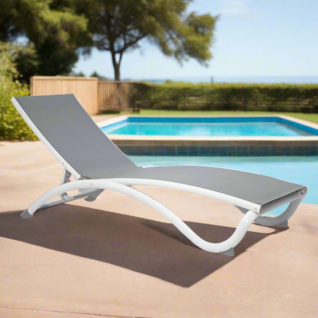 Hospitality Rattan Outdoor Archway Aluminum Sling White/Grey Adjustable Chaise Lounge (Set of 2)