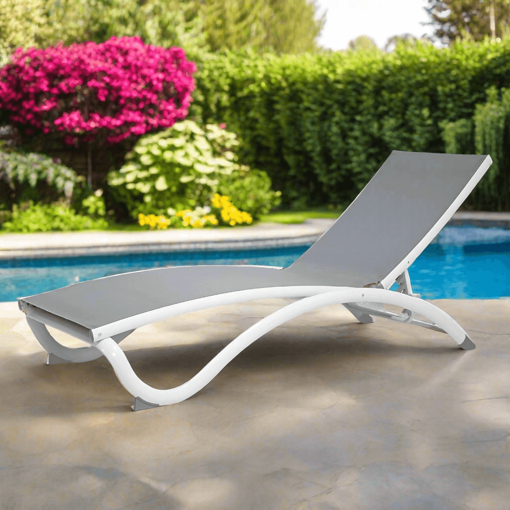 Hospitality Rattan Outdoor Archway Aluminum Sling White/Grey Adjustable Chaise Lounge (Set of 2)