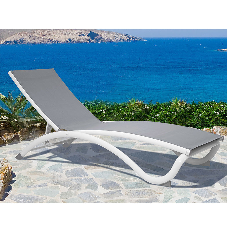 Hospitality Rattan Outdoor Archway Aluminum Sling White/Grey Adjustable Chaise Lounge (Set of 2)
