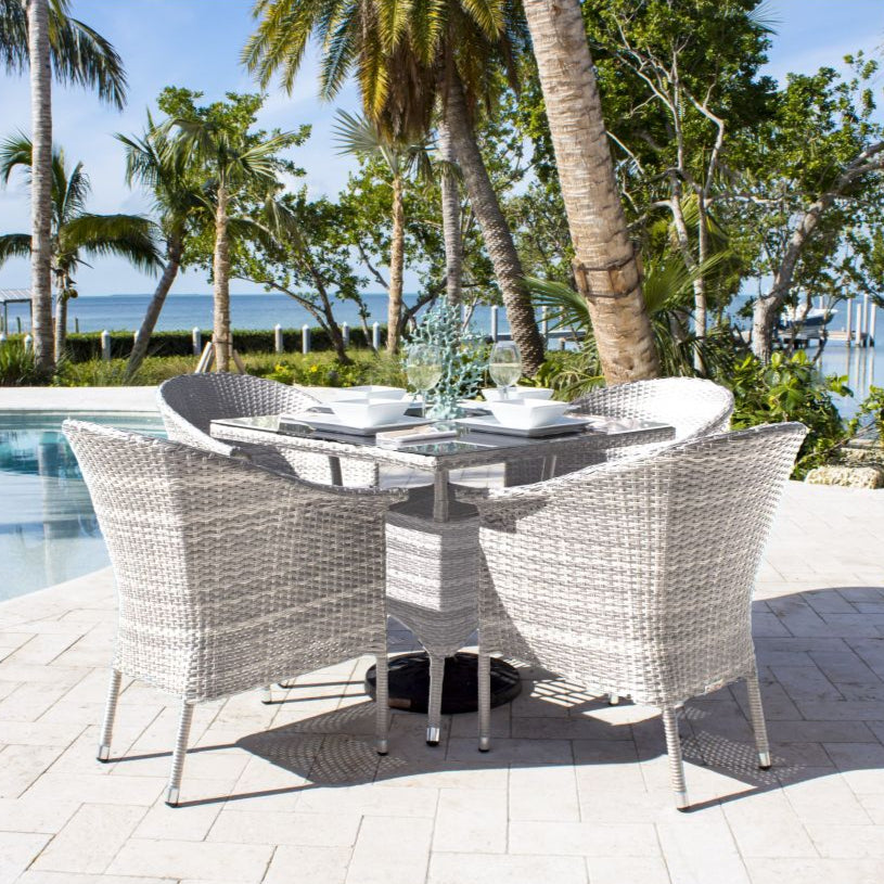 Hospitality Rattan Athens 5-Piece Woven Armchair Dining Set with Cushions