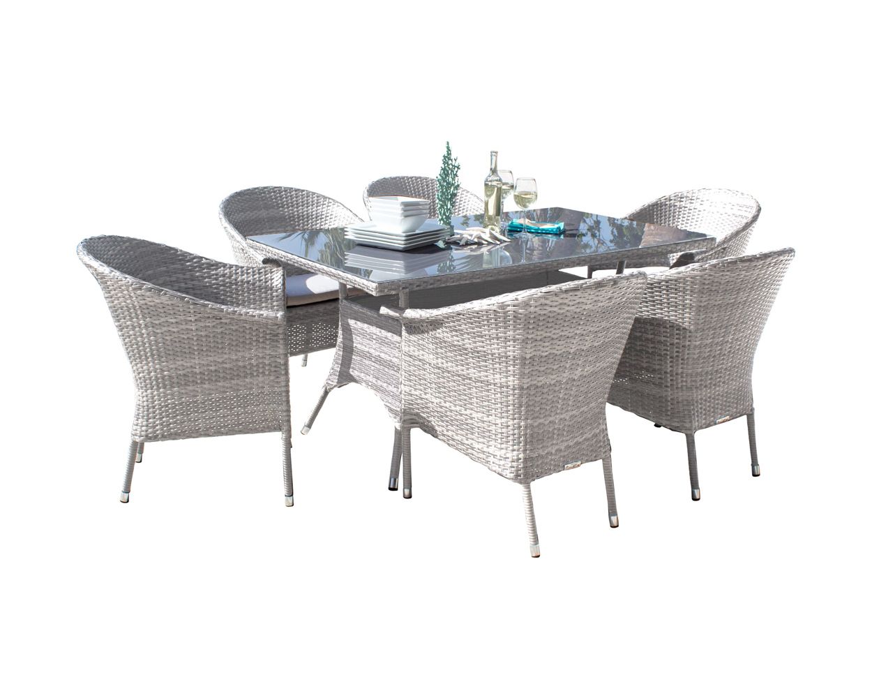 Hospitality Rattan Athens 7-Piece Woven Armchair Dining Set with Cushions