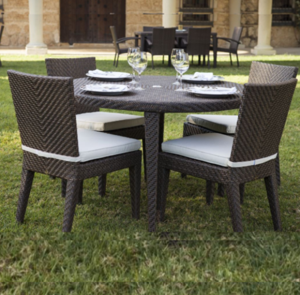 Hospitality Rattan Soho 5 PC Round Dining Side Chair Group with Cushions