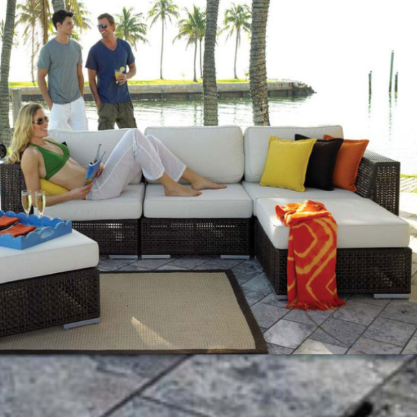 Hospitality Rattan Soho Wicker 5 Piece Sectional Sofa Set