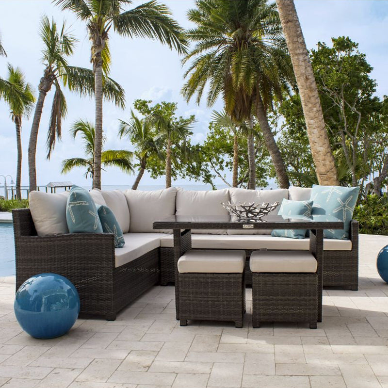 Hospitality Rattan Ultra 5 PC Sectional Aluminum Woven Dining Set with Cushions