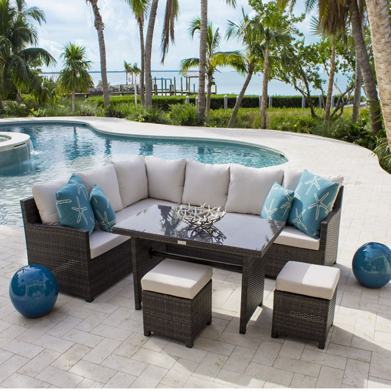 Hospitality Rattan Ultra 5 PC Sectional Aluminum Woven Dining Set with Cushions