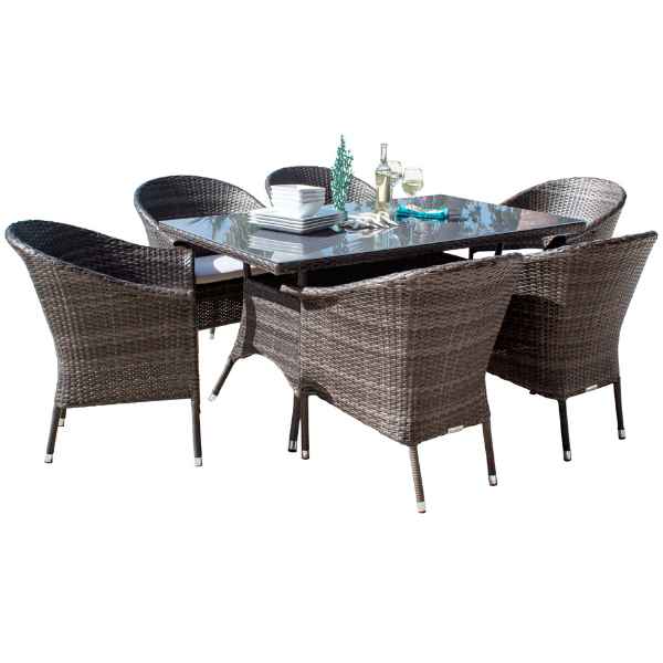 Hospitality Rattan Ultra 7-Piece Woven Armchair Dining Set with Cushions