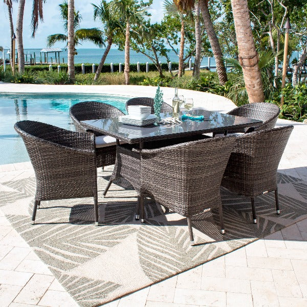 Hospitality Rattan Ultra 7-Piece Woven Armchair Dining Set with Cushions