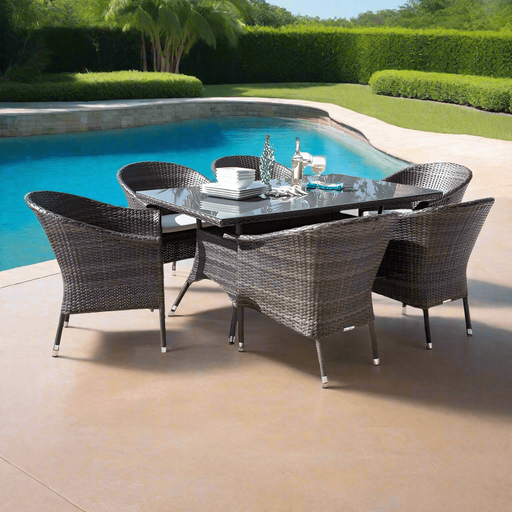 Hospitality Rattan Ultra 7 PC Armchair Dining Set with Cushions