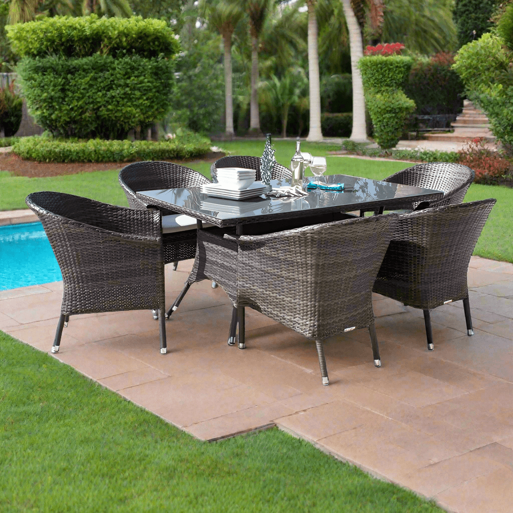 Hospitality Rattan Ultra 7 PC Armchair Dining Set with Cushions