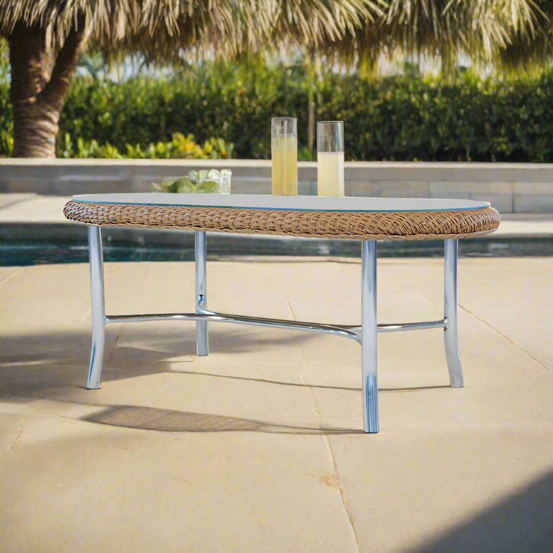 Lloyd Flanders Loom Wicker Outdoor 43" Oval Cocktail Table