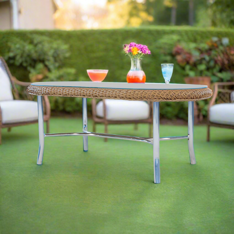 Lloyd Flanders Loom Wicker Outdoor 43" Oval Cocktail Table