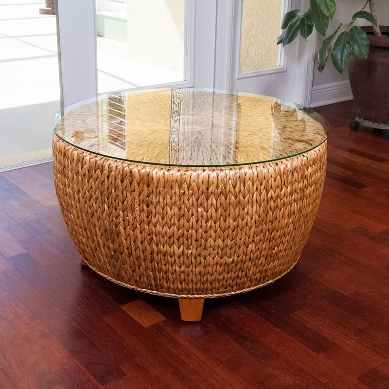 Alexander & Sheridan Key Largo Rattan Indoor Round Cocktail Table With Glass
