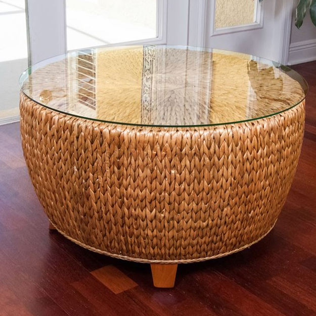 Alexander & Sheridan Key Largo Rattan Indoor Round Cocktail Table With Glass