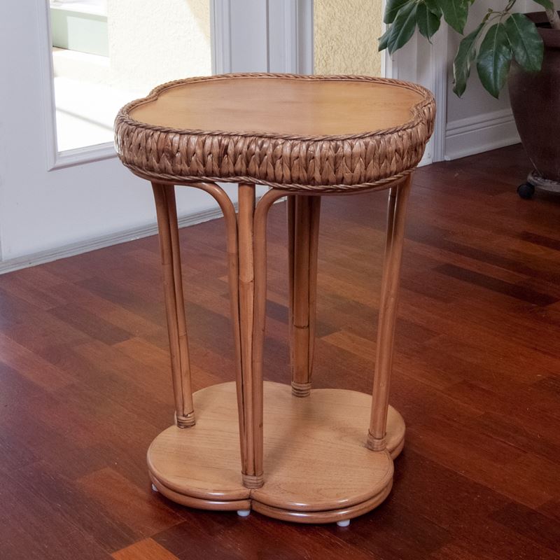 Alexander & Sheridan Key Largo Rattan Indoor Round Accent Table With Veneer Top