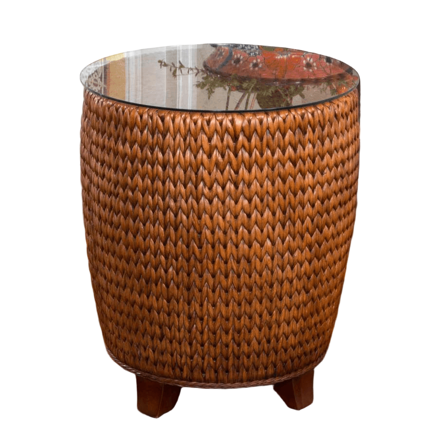 Alexander & Sheridan Key Largo Rattan Indoor Round End Table With Glass