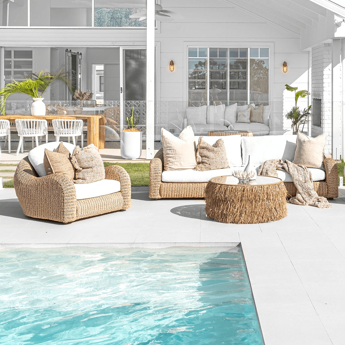 OUTSY Katalina 3-Piece Outdoor and Backyard Poly Hyacinth Furniture Set with Aluminum Frame