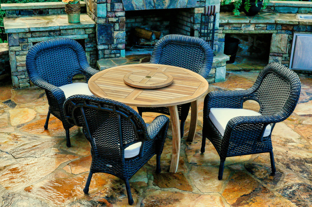 Tortuga Outdoor Sea Pines Resin Wicker Dining Set With 48" Round Teak Dining Table