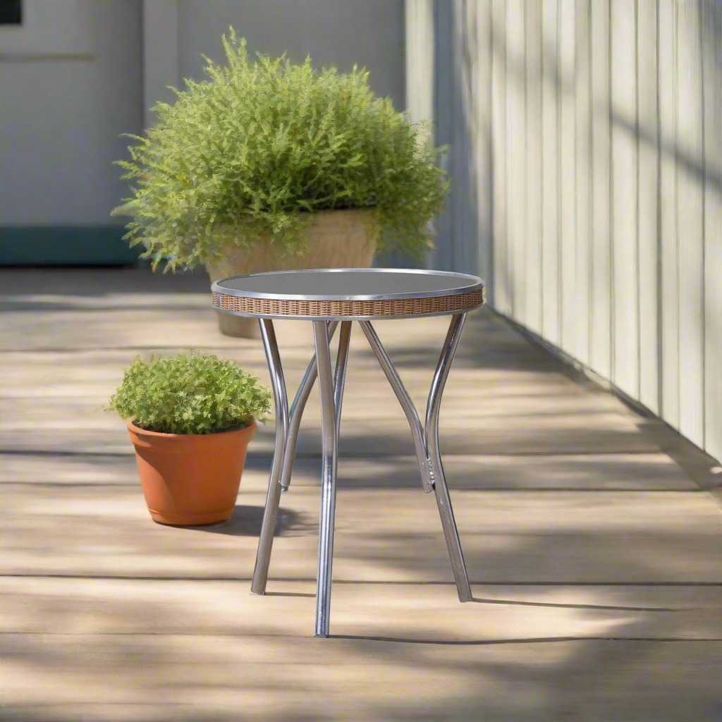 Lloyd Flanders All Seasons Wicker Outdoor 19" Round End Table with Charcoal Glass