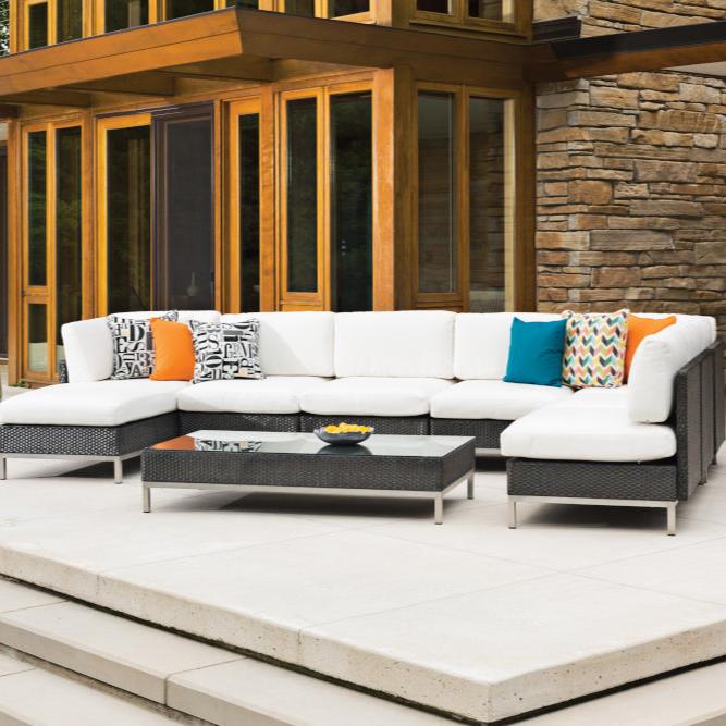 Lloyd Flanders Elements Wicker Outdoor Armless Settee with Loom Back