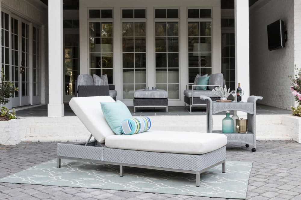 Lloyd Flanders Elements Wicker Outdoor Chaise with Stainless Steel Base