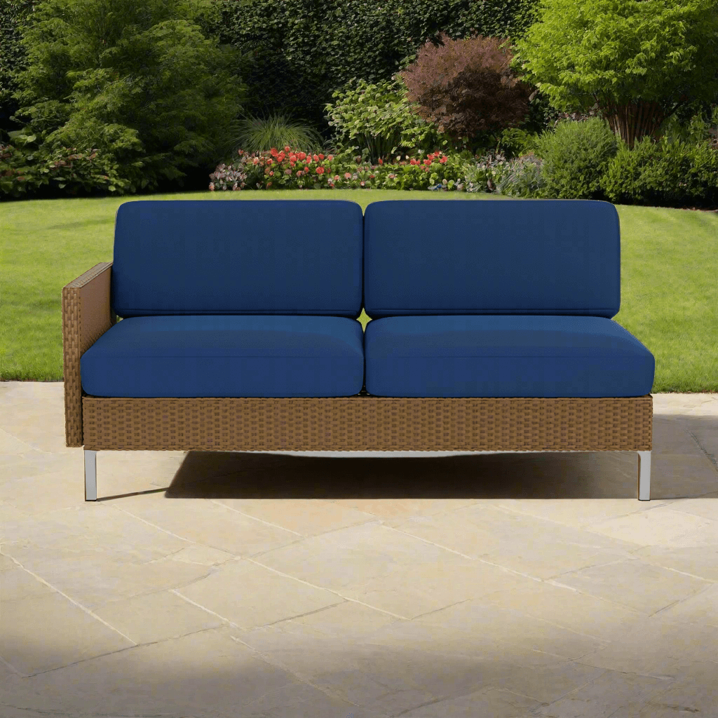Lloyd Flanders Elements Wicker Outdoor Right Arm Settee with Loom Arm and Back