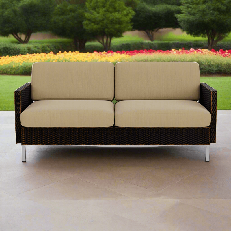 Lloyd Flanders Elements Wicker Outdoor Settee with Loom Arm and Back