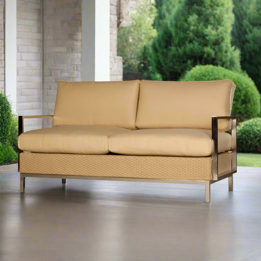 Lloyd Flanders Elements Wicker Settee With Stainless Steel Arm and Back