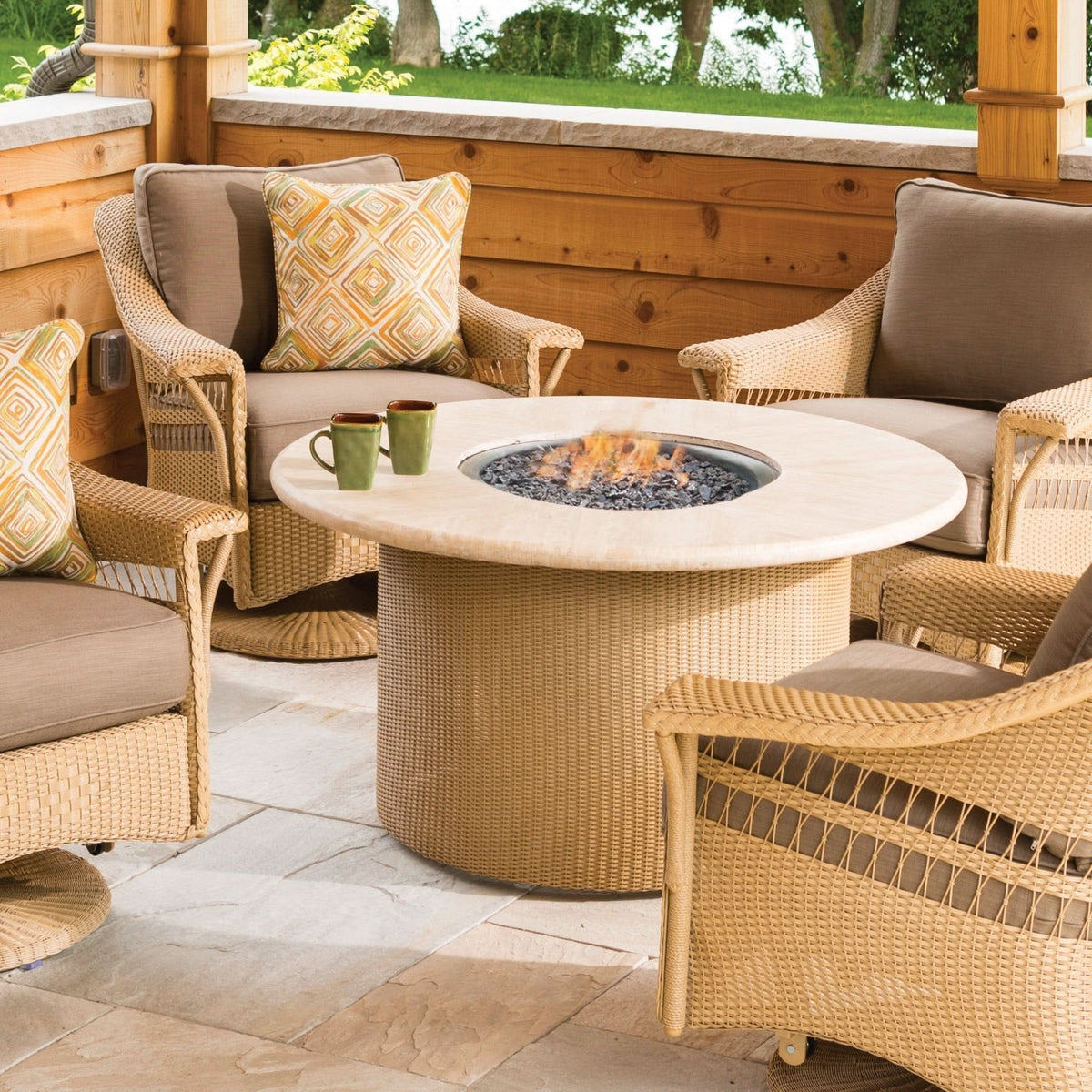 Lloyd Flanders Loom Wicker Outdoor 48" Round Fire Table