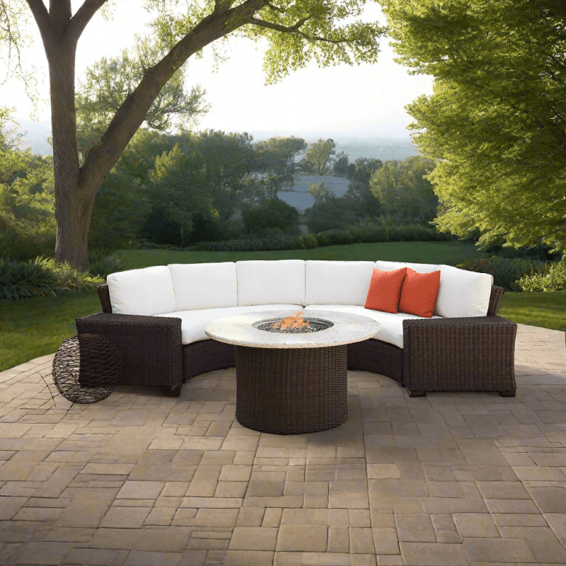 Lloyd Flanders Mesa 5 Piece Woven Vinyl Curved Sectional Set With Fire Table