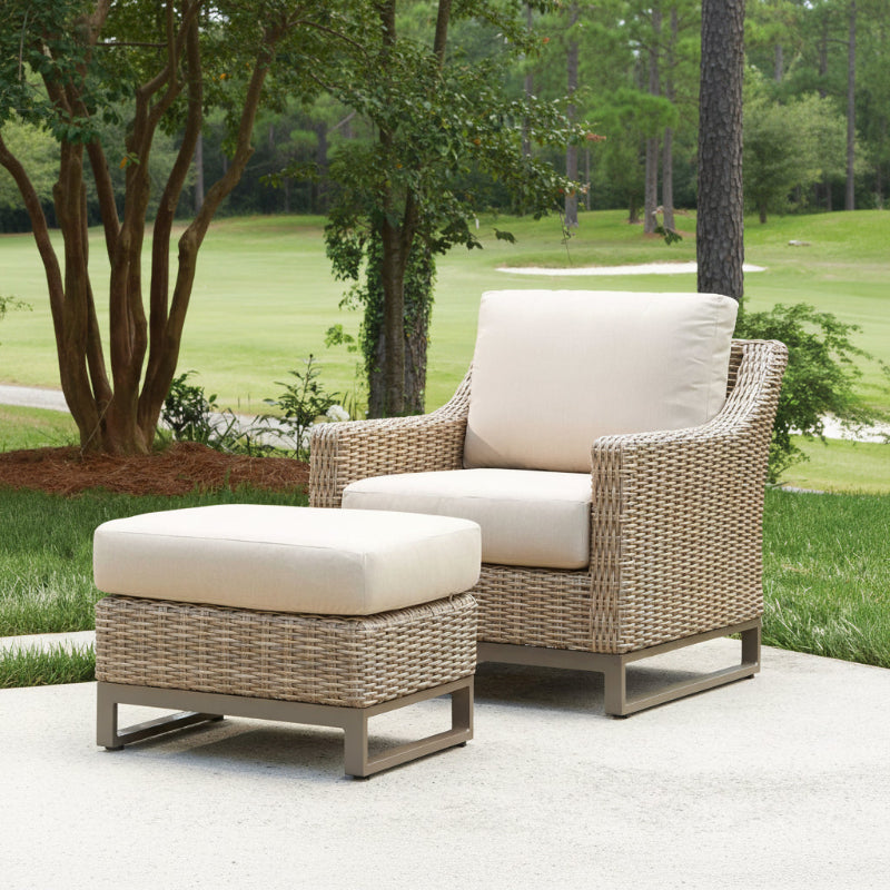 Lloyd Flanders Milan Woven Vinyl Outdoor Lounge Chair and Ottoman Set