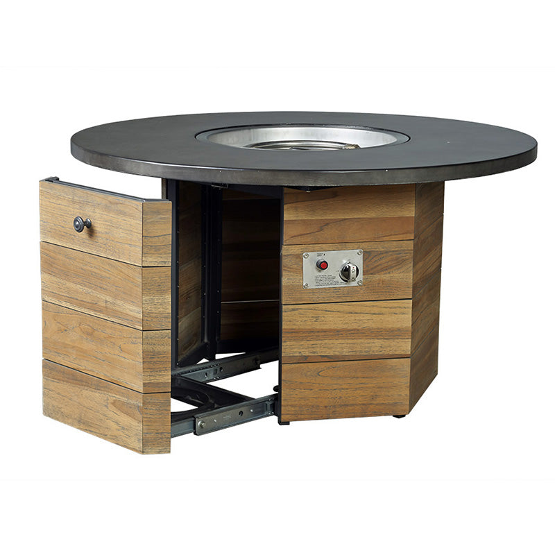 Lloyd Flanders Teak Outdoor 48" Hexagonal Fire Table with Faux Concrete Top