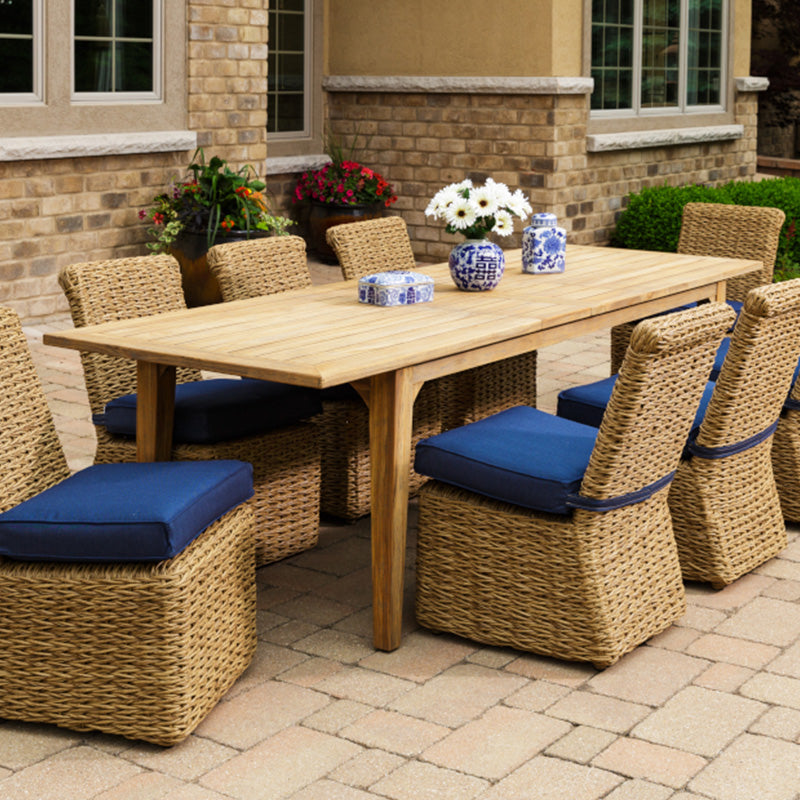 Lloyd Flanders Teak Outdoor 86–110" Double Butterfly Leaf Umbrella Dining Table