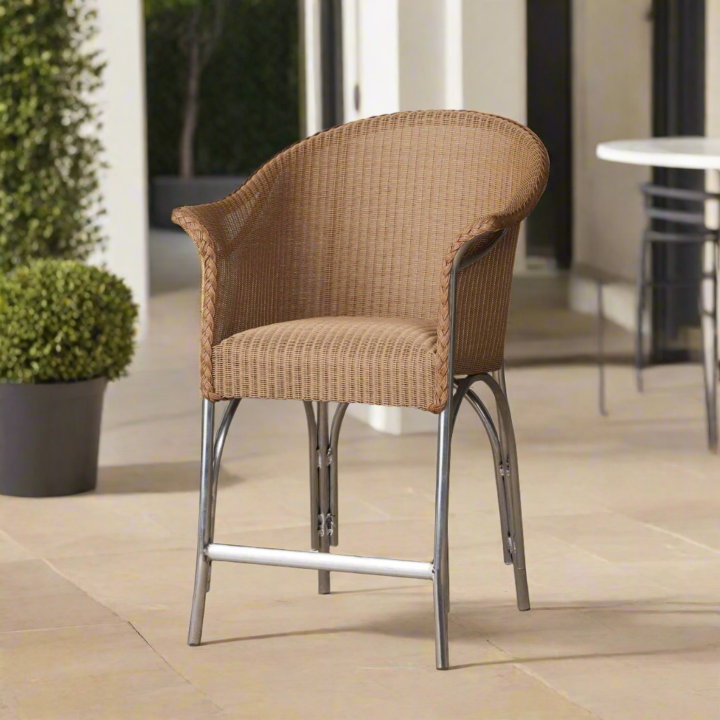 Lloyd Flanders All Seasons Wicker Outdoor Balcony Stool with Padded Seat