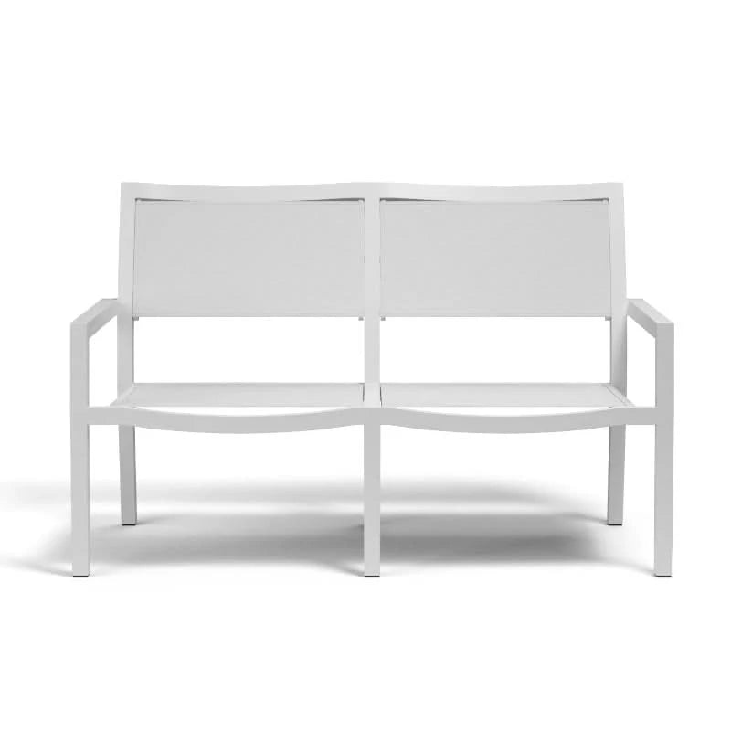 White metal bench on a white background