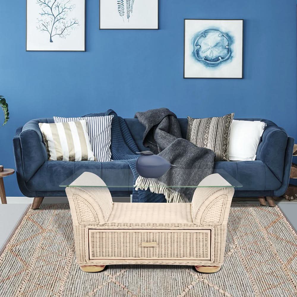 Alexander & Sheridan Majorca Rattan Indoor Rectangular Coffee Table with Glass Top