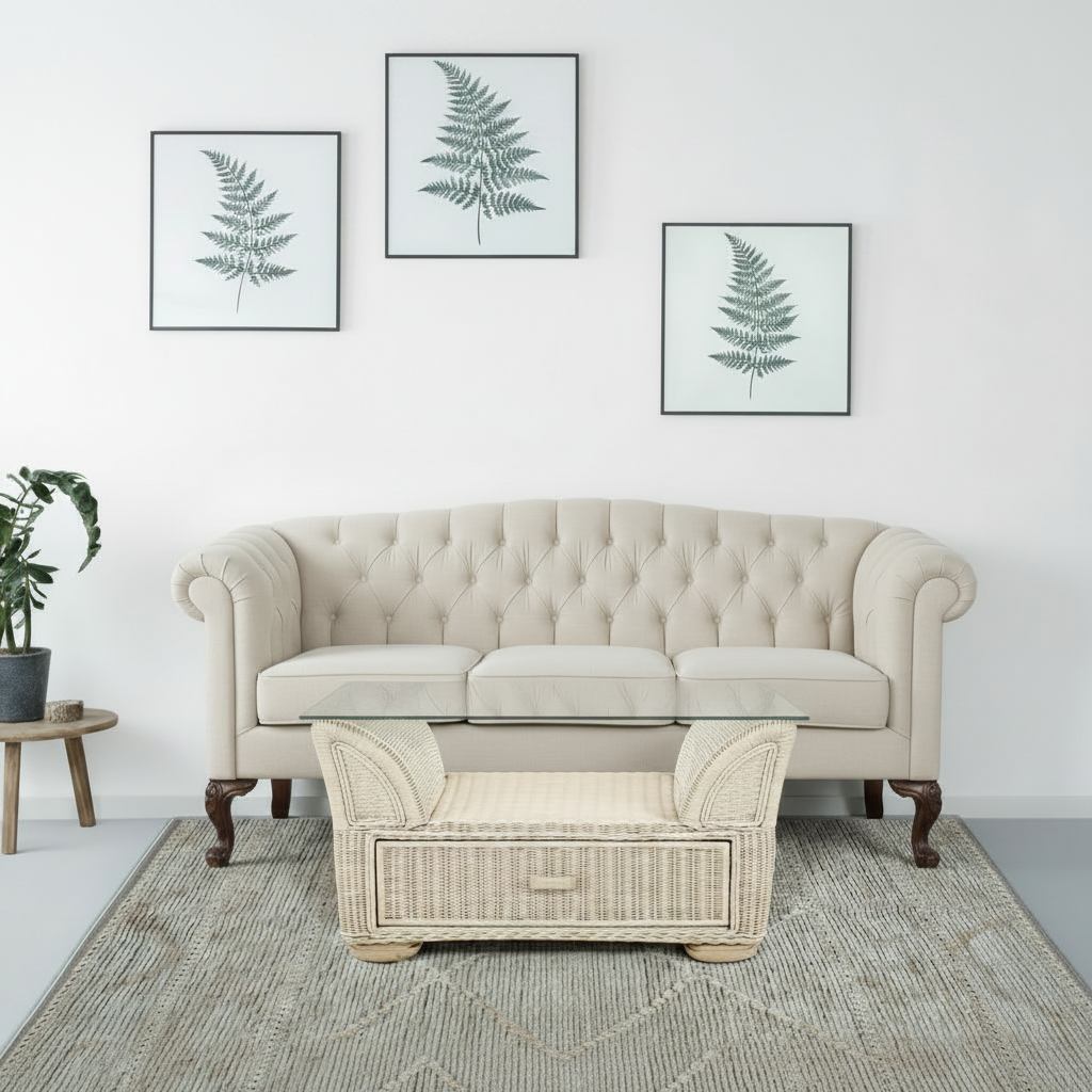 Alexander & Sheridan Majorca Rattan Indoor Rectangular Coffee Table with Glass Top