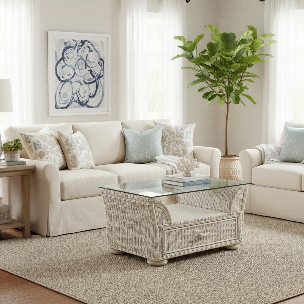 Alexander & Sheridan Majorca Rattan Indoor Rectangular Coffee Table with Glass Top
