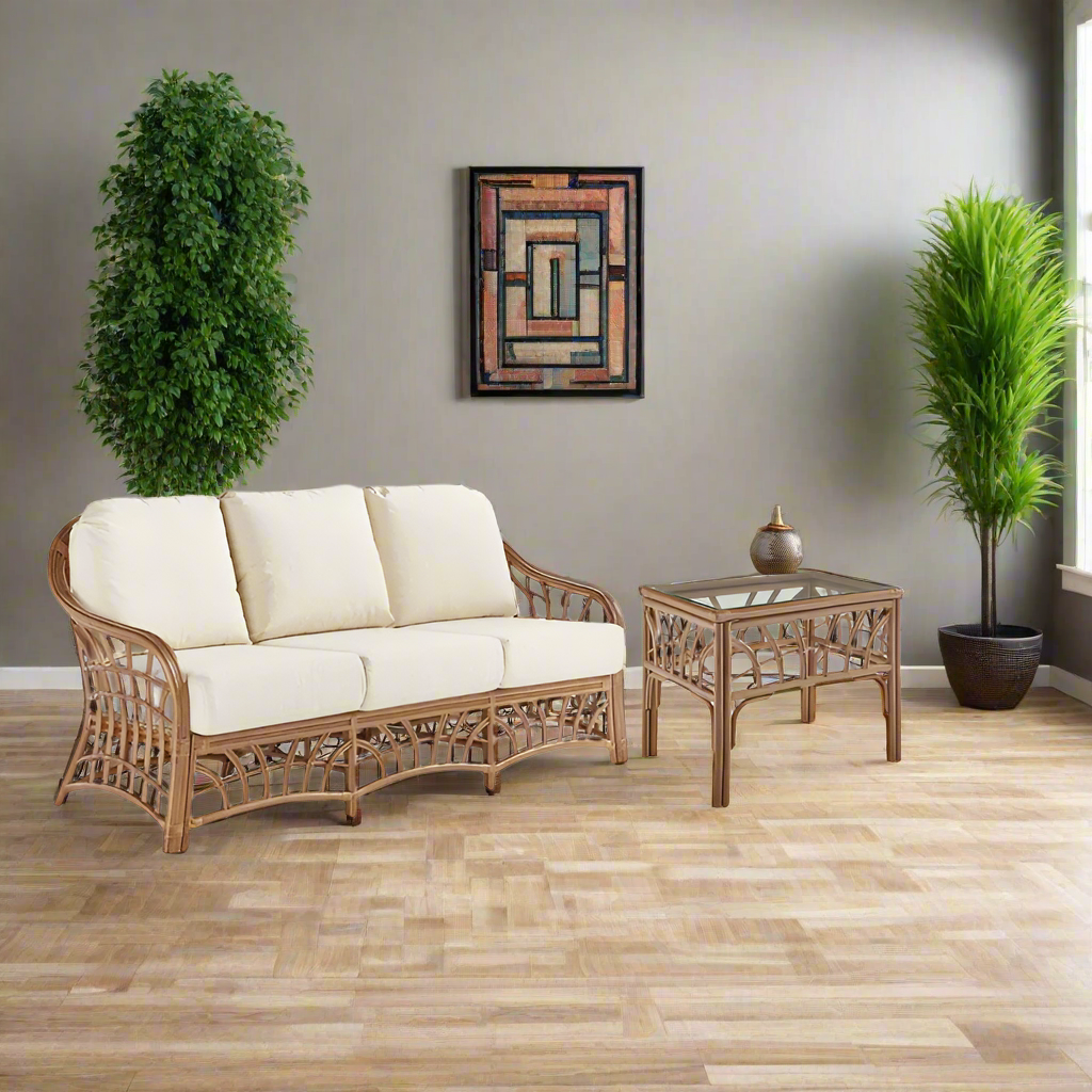 South Sea Rattan New Kauai Rattan Indoor Sofa & End Table Comfort Set